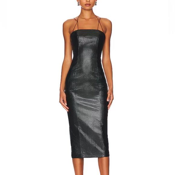 MISHA COLLECTION Dresses & Skirts - NWT Misha Revolve Dress Tiffany Black faux leather mini sheath Sz 2